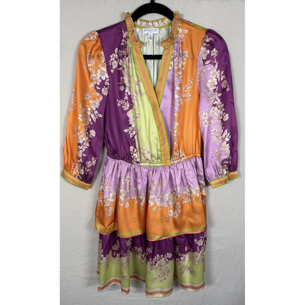 Current Air Floral Dress XS Multicolor Satin Tiered Boho Mini Anthropologie